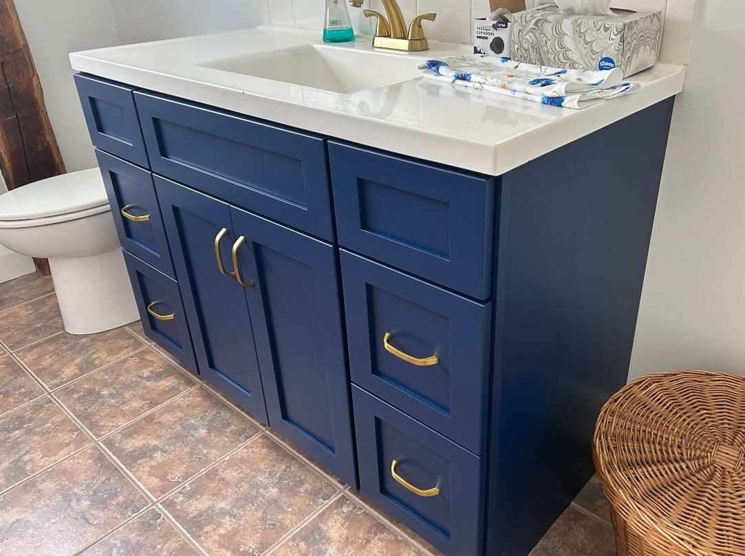 Bathroom vanity after professional refacing in Amherst, MA