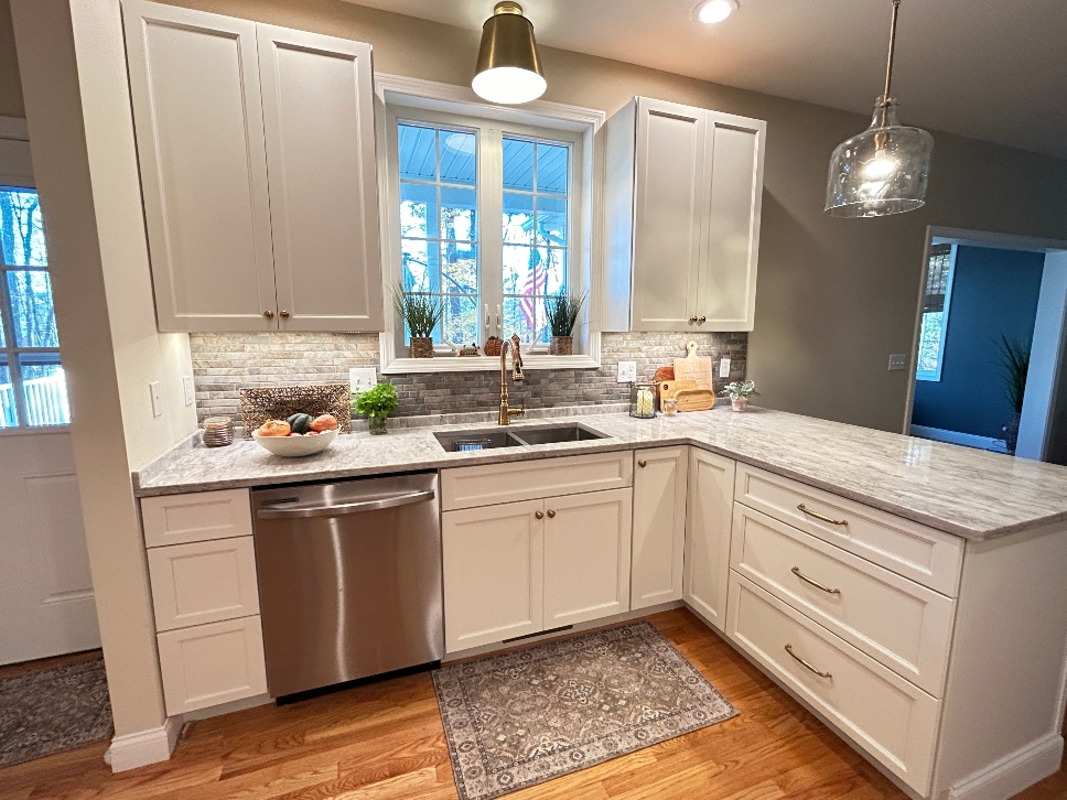 Belchertown MA kitchen after — updated doors, new veneer and hardware