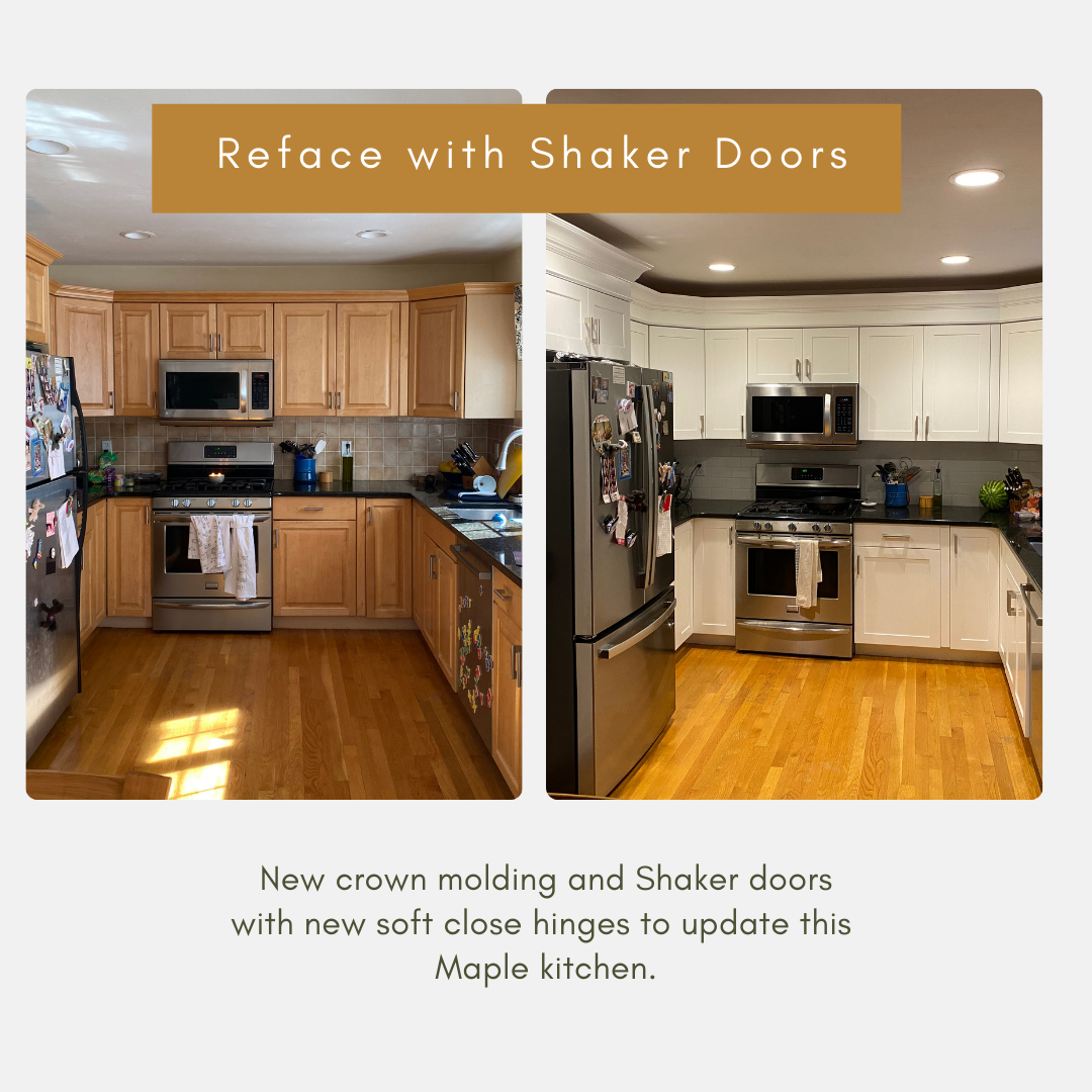 Shaker style cabinet door replacement during cabinet refacing project in Massachusetts