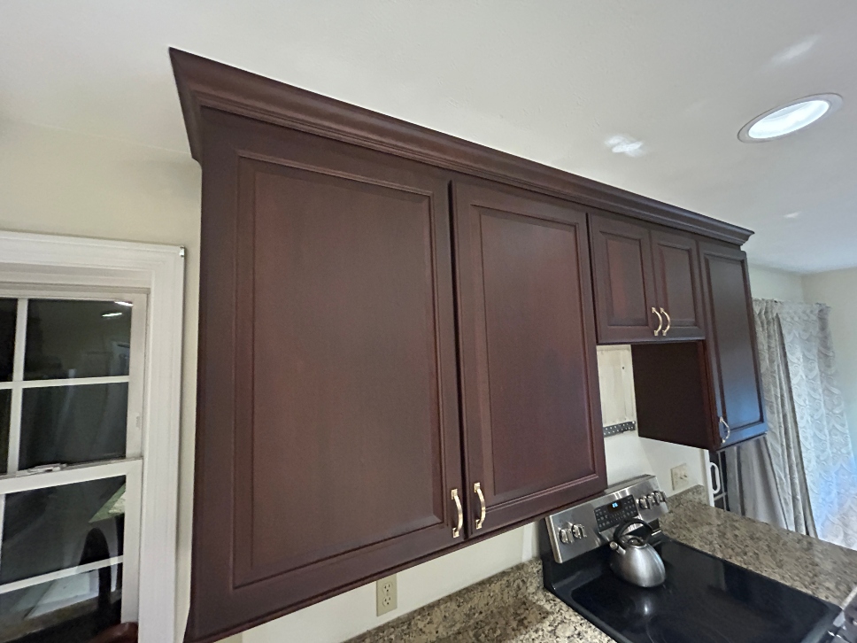 Additional view of oak to cherry cabinet refacing in Warren, MA