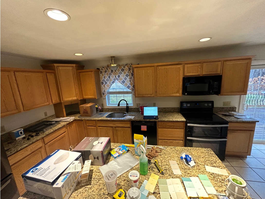 Oak kitchen cabinets before refacing in Warren, MA