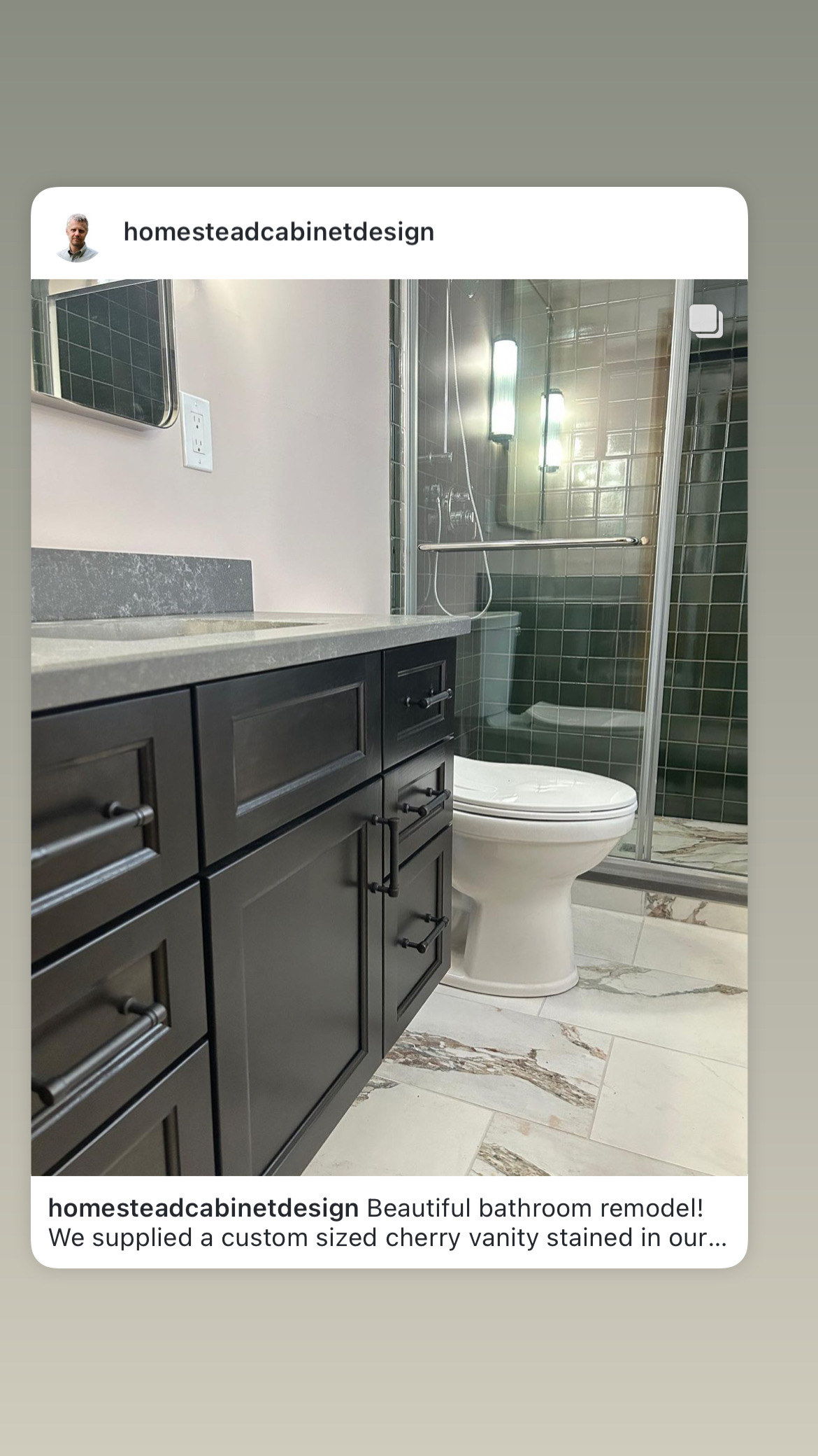 Cherry bathroom vanity with black stain finish in Amherst, MA