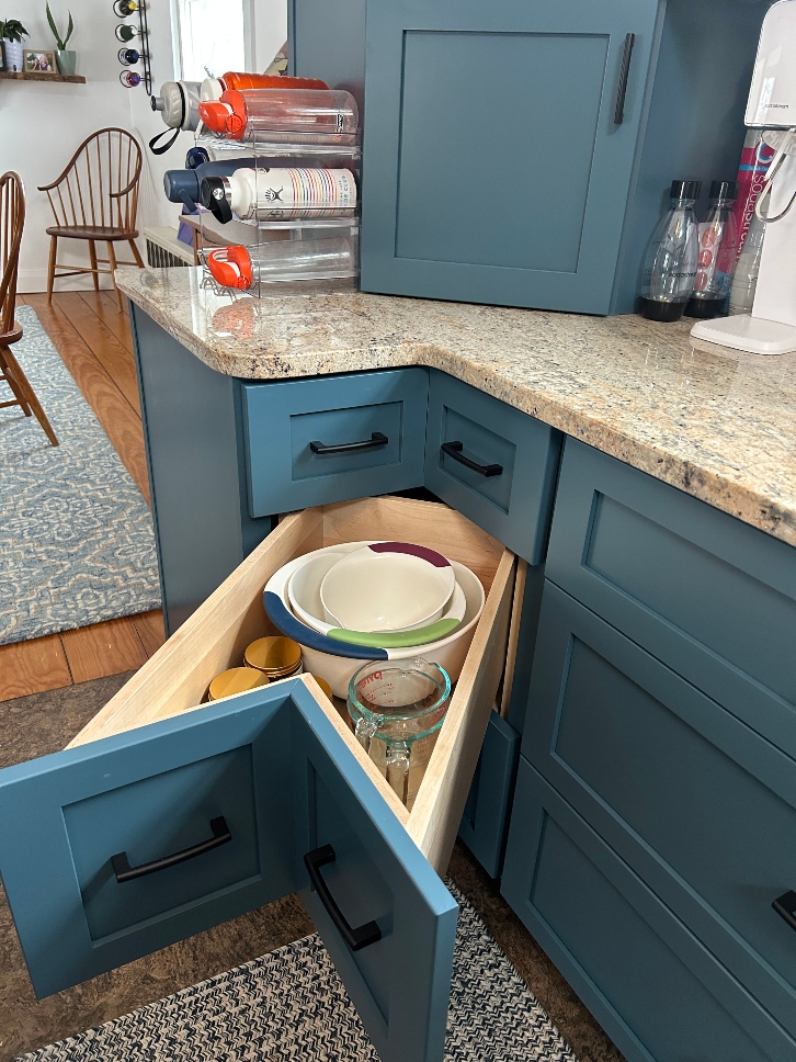 Corner drawer cabinet upgrade installed in Amherst, MA kitchen