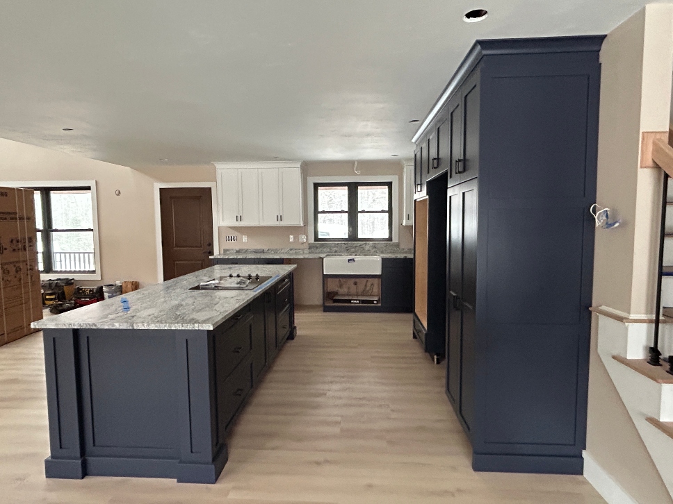 Custom built kitchen in Hale Navy and white two-tone finish