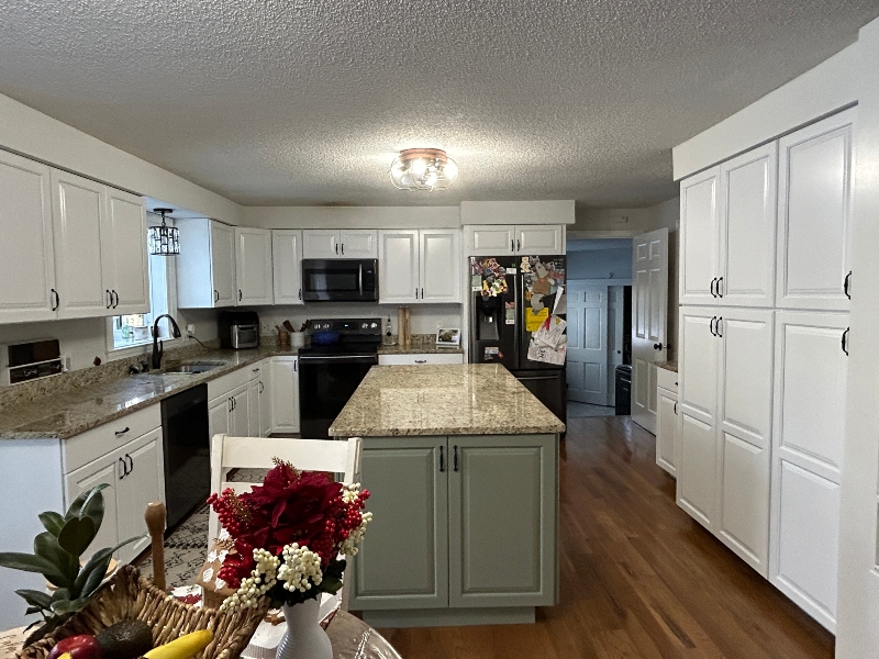 Two-tone painted kitchen — white perimeter with grey island