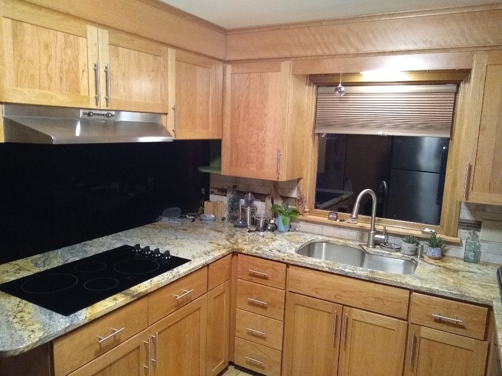 Cherry cabinet refacing on 1950s kitchen in Longmeadow, MA