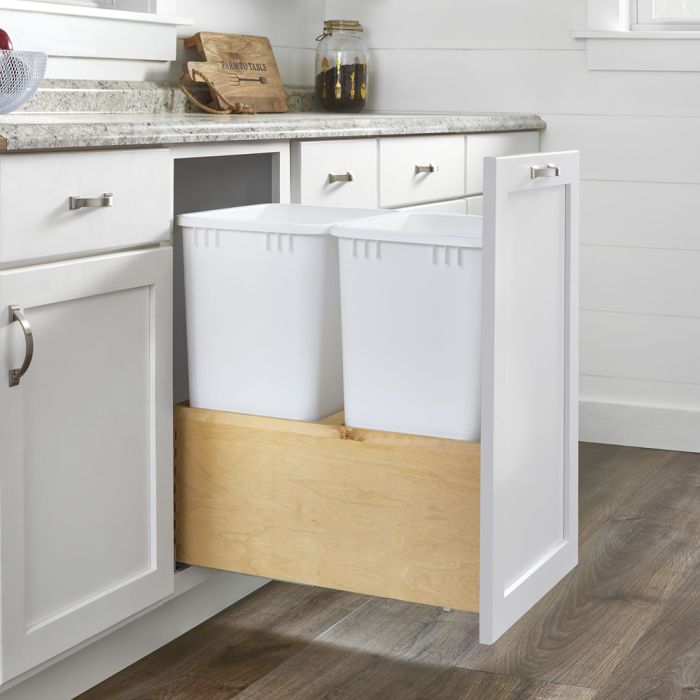 Built-in trash can pull-out cabinet drawer add-on — kitchen organization upgrade