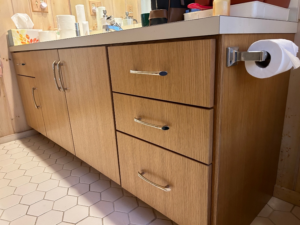Bathroom vanity after cabinet refacing in Becket, MA
