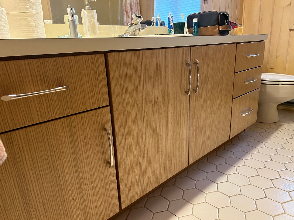 Second bathroom vanity after cabinet refacing in Becket, MA